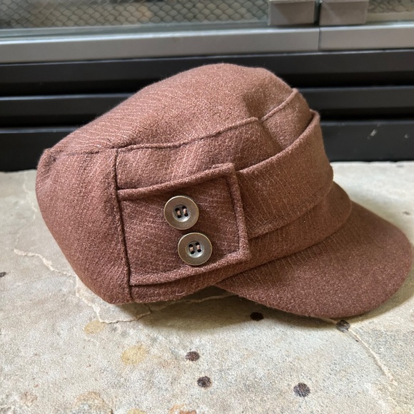 David & Young Army‎ Hat Women's Side Buttons Brown OS Military - Picture 7 of 7